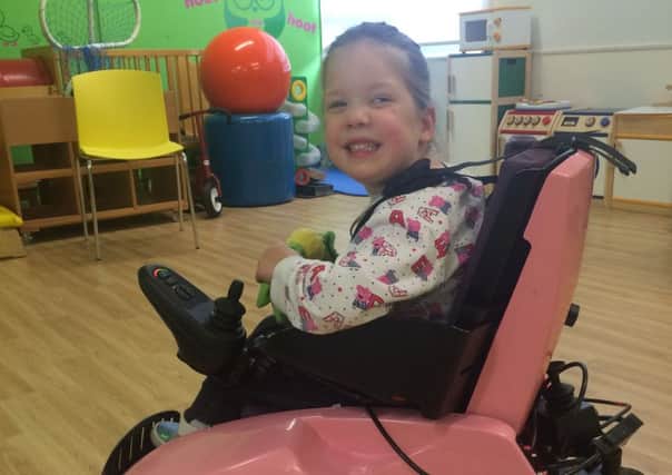 Five-year-old Zoe Robinson from Sheffield was given a new wheelchair by charity the Newlife Foundation for Disabled Children
