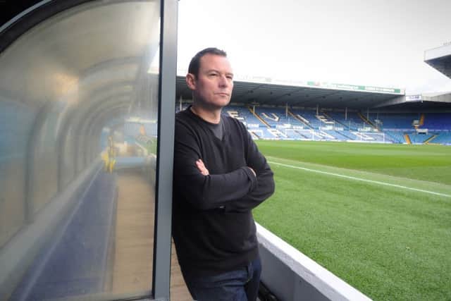 Andrew Lancel plays Brian Clough in Red Ladder's production of The Damned United at the West Yorkshire Playhouse, in the dugout during a visit to Leeds United's Elland Road ground.  Picture: Tony Johnson