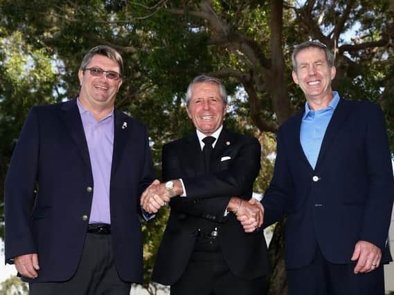 Gary Player with Grant Wilson, left, Chief Operating Officer, Sunshine Tour, and Keith Waters, right, Chief Operating Officer, the European Tour (Picture: Getty Images).