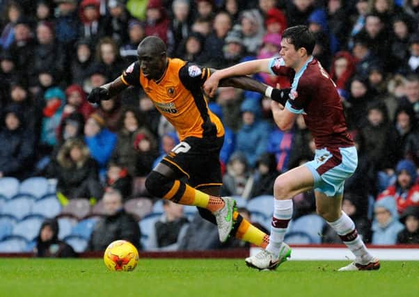 Mohamed Diame moves away from Michael Keane.
 Picture: Bruce Rollinson