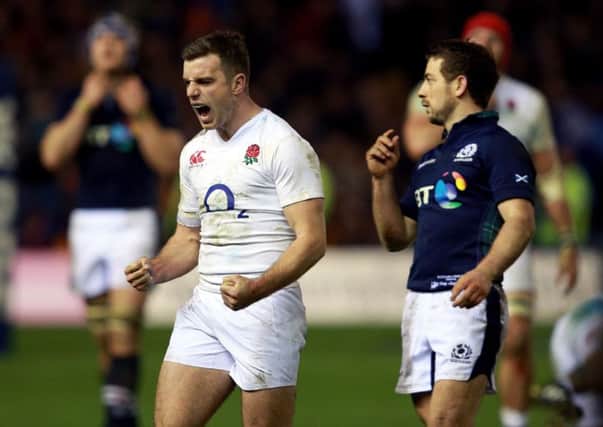 England's George Ford celebrates victory at the final whistle of the 2016 RBS Six Nations match at BT Murrayfield Stadium, Edinburgh.