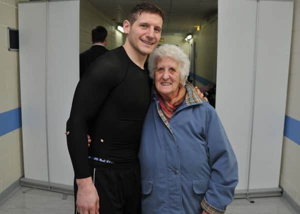 Jean Gillott, 80, gets to meet Sheffield Steelers captain Jonathan Phillips after attending her first-ever ice hockey game on Saturday night.
