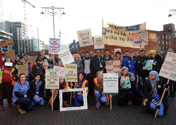 Junior doctors on a picket line outside Leeds General Infirmary.