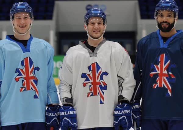 Sheffield Steelers and GB captain, Jonathan Phillips, centre, flanked by mark Richardson, left, and David Clarke, right.