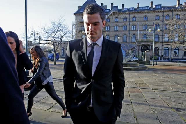 England footballer Adam Johnson, 28, arrives at Bradford Crown Court