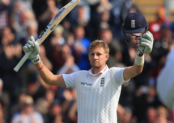 Joe Root celebrates scoring a century and helping England clinch the Test series at the Wanderers last month, something he hopes to repeat today. Picture: AP