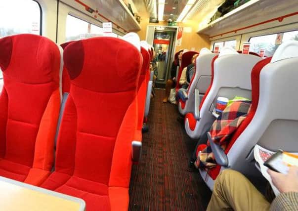 The new interior of a standard class Virgin train operating the East Coast Main Line.