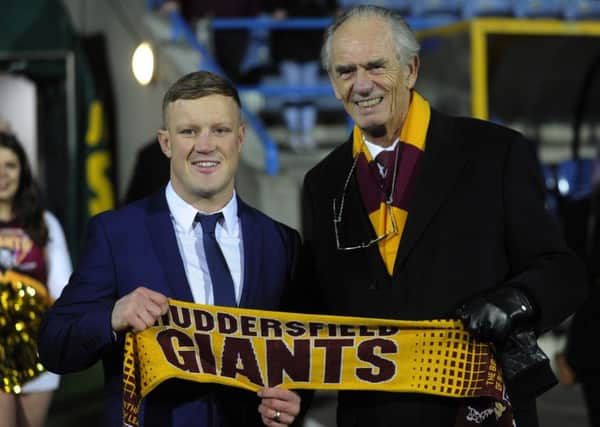 Luke Robinson with Giants Chairman Ken Davy.  Picture Bruce Rollinson