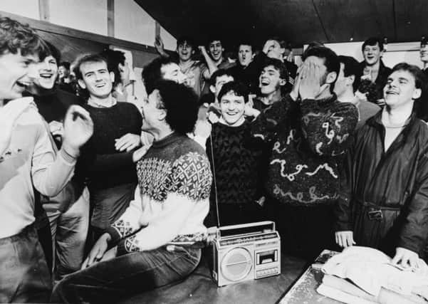 27th January 1986:

York City players react to their 5th round FA Cup draw against Liverpool.