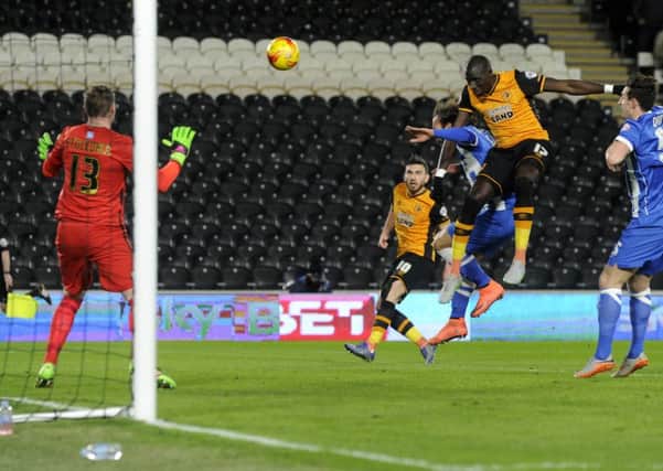 Mo Diame heads towards goal but his effort missed the target on a night when Hull City had to settle for a draw with Brighton & Hove Albion (Picture: Bruce Rollinson).