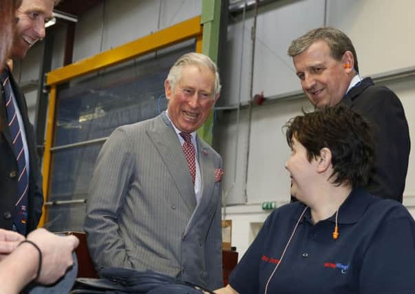 The Prince of Wales during a visit to the ElringKlinger (GB) automotive parts factory in Redcar. Photo: Owen Humphreys/PA Wire