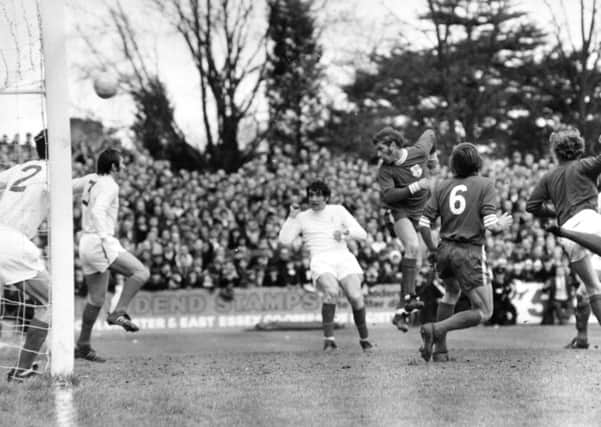 Ray Crawford scores in Colchester Uniteds 1971 win over Leeds United.