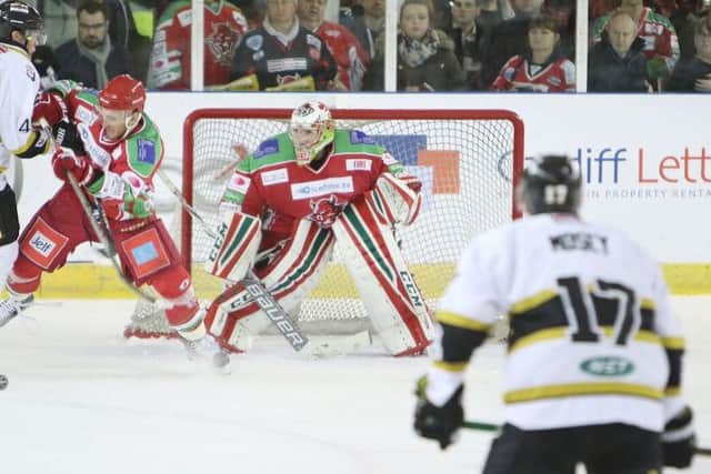 STOPPER: Ben Bowns, in action for Cardiff Devils against Nottingham earlier this season. Picture: Richard Murray.
