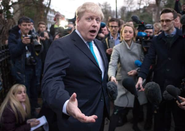 Mayor of London Boris Johnson speaks to the media outside his home in Islington, London, where he said he is to campaign for Britain to leave the European Union in the forthcoming in/out referendum. PRESS ASSOCIATION Photo. Picture date: Sunday February 21, 2016. See PA story POLITICS EU. Photo credit should read: Stefan Rousseau/PA Wire