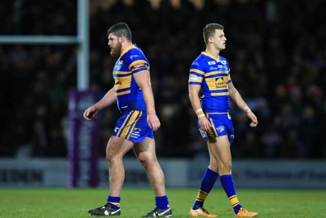 Leeds Rhinos' Mitch Garbutt (left) is sent off after punchin North Queensland Cowboys James Tamou.