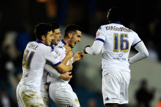 Leeds United's Lewis Cook celebrates his equaliser against Fulham (Picture: Bruce Rollinson).