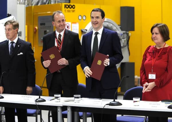 The Chancellor of the Exchequer George Osborne at AMRC in Sheffield where he signed the  Northern Powerhouse  gainshare agreement for Sheffield and South Yorkshire.