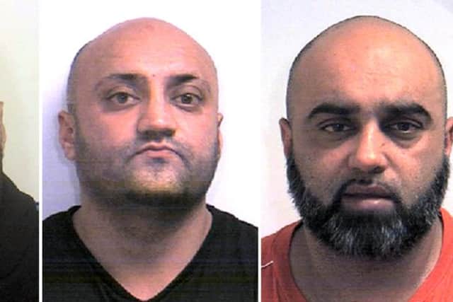 Brothers (from left) Arshid Hussain, Basharat Hussain and Bannaras Hussain, who have been found guilty of a range of offences involving the sexual exploitation of teenage girls in Rotherham.