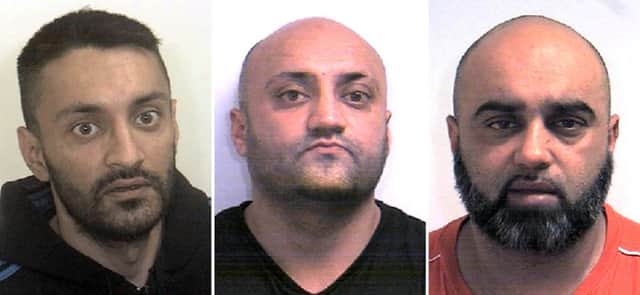 Brothers (from left) Arshid Hussain, Basharat Hussain and Bannaras Hussain, who have been found guilty of a range of offences involving the sexual exploitation of teenage girls in Rotherham.