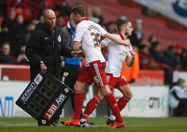 Sheffield United's Florent Cuvelier comes on for Dean Hammond against Port Vale.