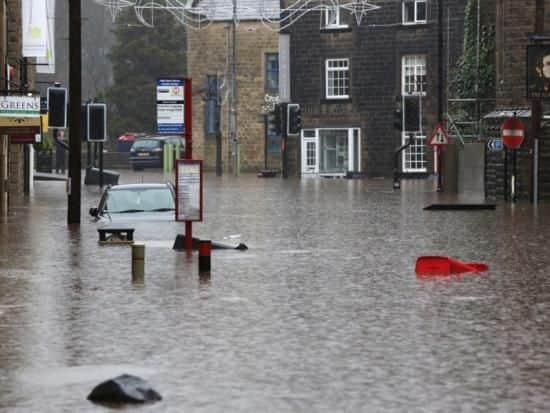 Flooding at Hebden Bridge following the Boxing Day rainfall.