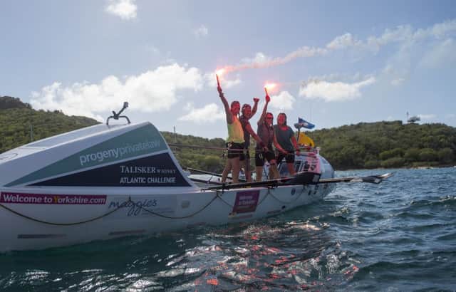 The Yorkshire Rows arrive in Antigua to finish the Talisker Whisky Atlantic Challenge and become the oldest female team to have rowed an ocean