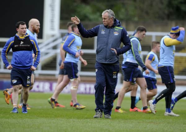Brian McDermott and his Leeds Rhinos players during a recent training session.  Picture: Bruce Rollinson