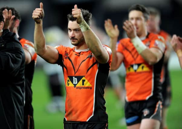 Debutant Jy Hitchcox thanks the fans after helping Castleford to a big win at Hull FC. (Picture: Jonathan Gawthorpe)
