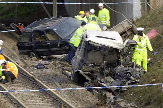 The Land Rover at the scence of the train crash at Great Heck, near Selby. (PA Photos)