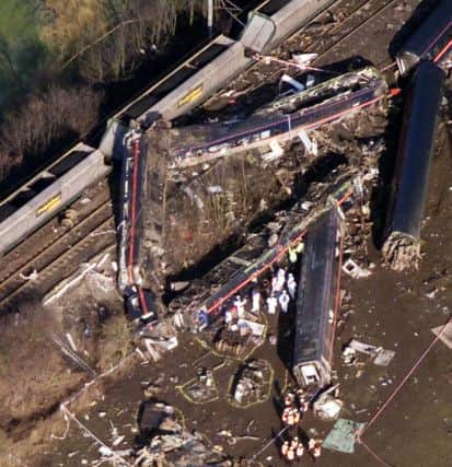 An aerial view of the scene of the Selby train crash at Great Heck near Selby, North Yorkshire.