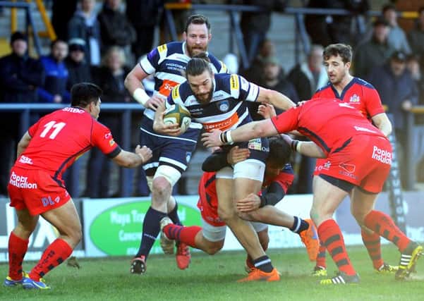Yorkshire Carnegie's Seb Stegmann looks for space near the wing during Sunday's defeat to Bristol. Picture: Steve Riding.