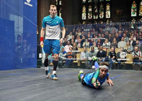 Nick Matthew battles with Spain's Borja Golan in Chicago. Picture: squashpics.com