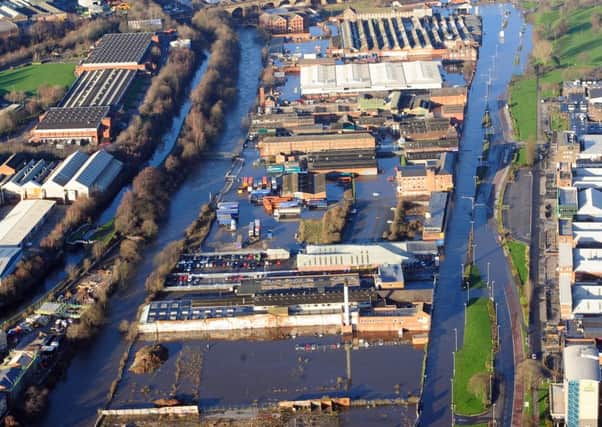 Aerial picture over the Kirkstall Road area of Leeds, West  Yorkshire, where flooding occurred after the monumental amount of rain has caused the river Aire to burst its banks.