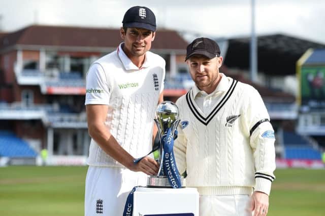 England captain Alastair Cook (left) pictured with his New Zealand counterpart Brendon McCullum. Pic: Martin Rickett/PA Wire.