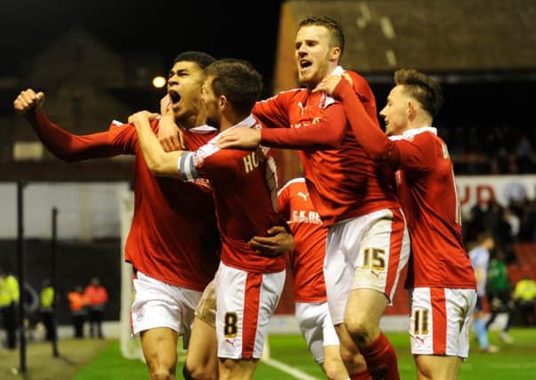 Barnsley celebrate Ashley Fletcher's second-half goal against  Coventry City. Picture: Bruce Rollinson