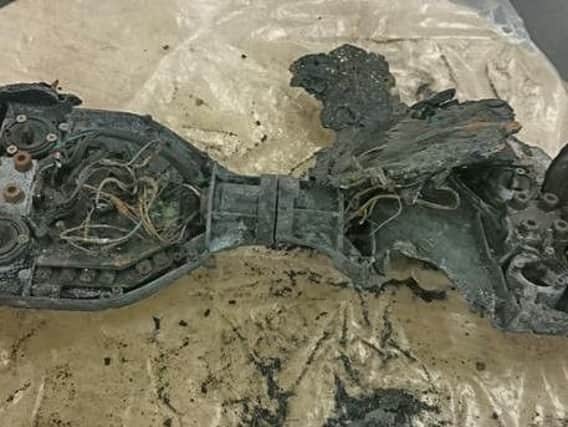 This hoverboard was extinguished by firefighters in London (Credit: London Fire Brigade).