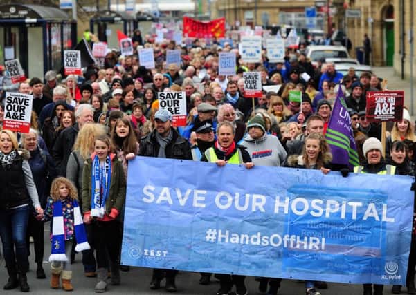 The residents of Huddersfield out in force to protest against thr proposed closure of the A&E department at the Huddersfield Royal Infirmary.
27th Febuary 2016.
Picture : Jonathan Gawthorpe