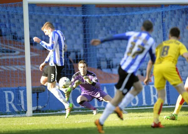 Owls' disallowed goal, Aiden McGeady's shot with team-mate Michael Turner in front of Millers keeper Lee Camp.