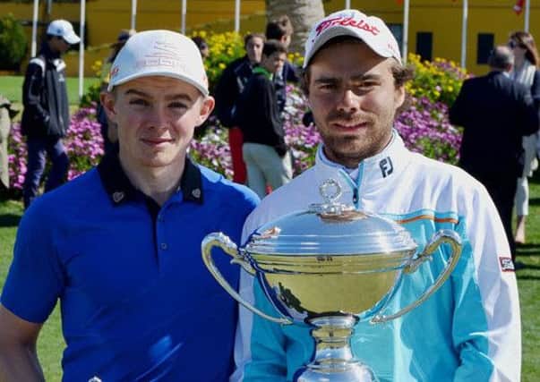 Scott Gregory, left, and Romain Langasque pictured with their trophies after the final of the Spanish International Amateur championship (Picture: Adolfo Juan Luna).