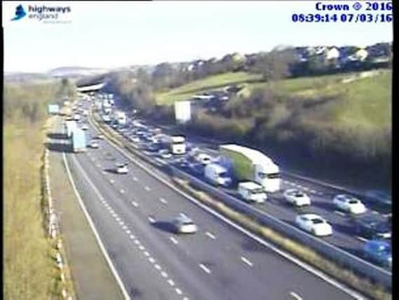 Traffic queuing southbound on the M1 this morning