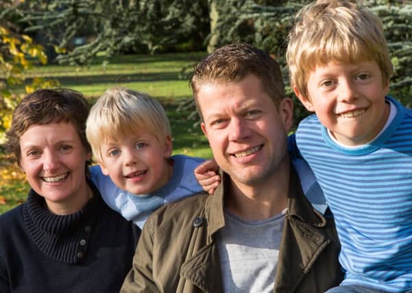 Jo Beagley with husband Rob and sons James and Henry