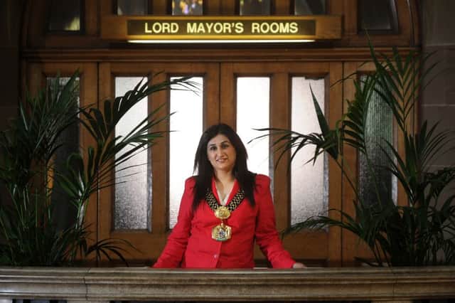 Naveeda Ikram, the UK's first female Muslim Lord Mayor, in the mayoral chamber in Bradford. Pictures: Bruce Rollinson and Ross Parry Agency
