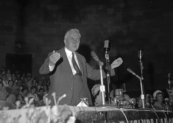 Harold Wilson speaking at Sheffield City Hall in June 1963.