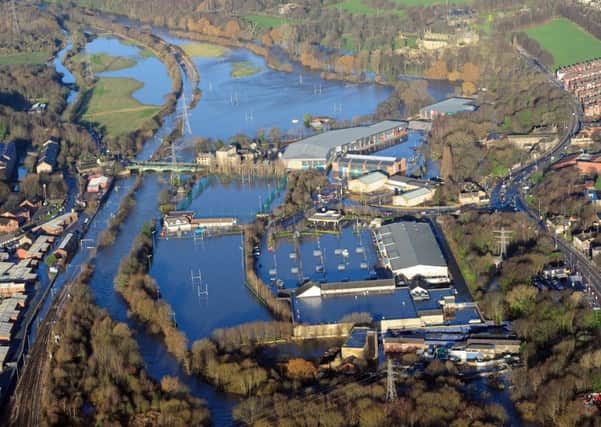 Aerial picture over the Kirkstall Road area of Leeds, West  Yorkshire, where flooding has occurred after the monumental amount of rain has caused the river Aire to burst its banks.