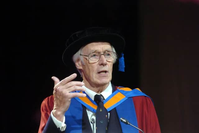 Sir George Martin receives an honoury degree at Leeds Metropolitan University (now Leeds Beckett) in 2006 from Chancellor Brendan Foster