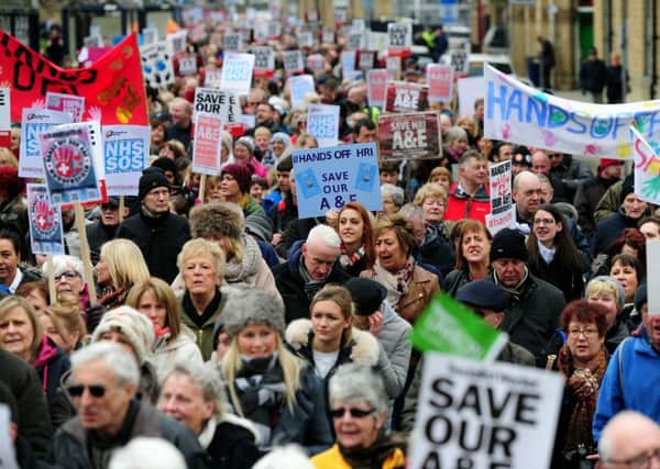 The residents of Huddersfield out in force to protest against thr proposed closure of the A&E department at the Huddersfield Royal Infirmary.
