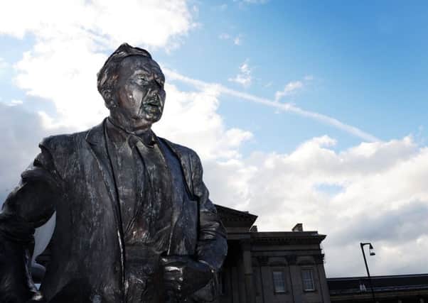 The statue of Harold Wilson outside Huddersfield's train station.