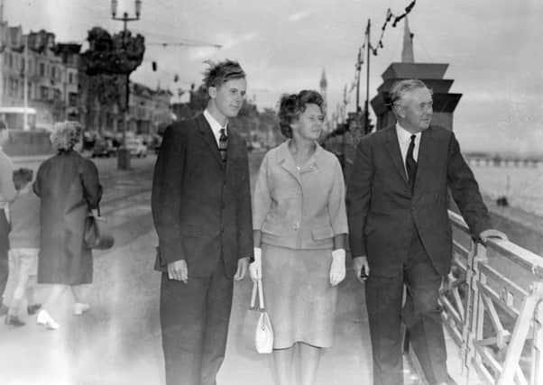 Harold Wilson on Blackpool Promenade with his wife, Mary and son Giles before attending the TUC conference in 1964.