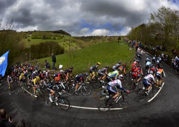 The peloton climbs up Scapegoat Hill out of Slaithwaite on the third stage of last year's Tour de Yorkshire. Picture: Bruce Rollinson.