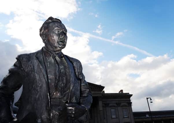 Harold Wilson's statue outside Huddersfield Station.